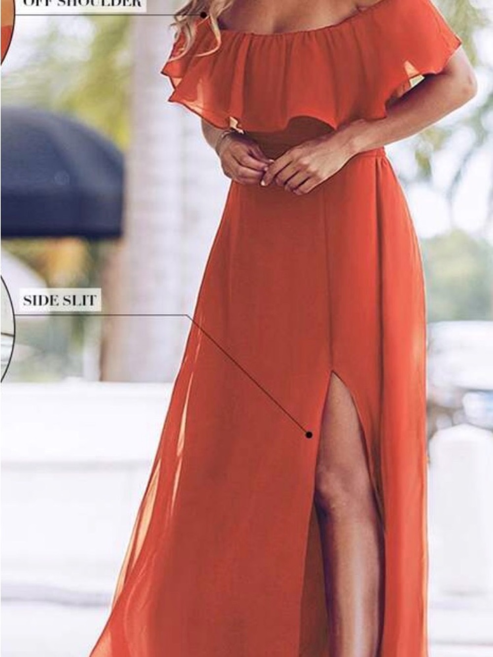 Ever Pretty Orange Off-Shoulder Maxi dress with Side Slit
